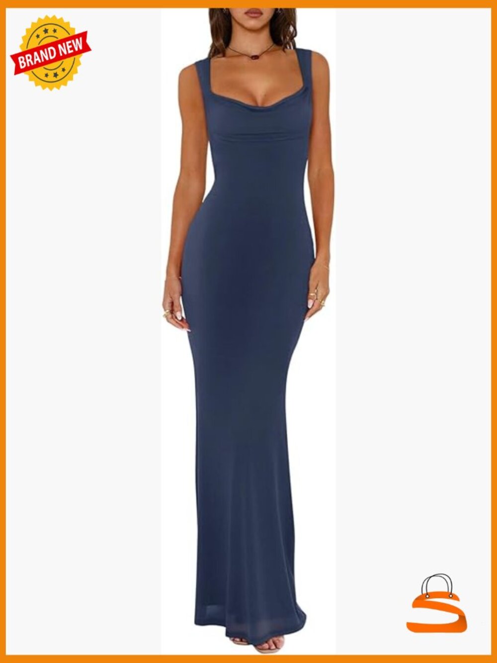 Sleeveless Cowl Neck Mesh Maxi Dress Bodycon Double Lined Club Night Out